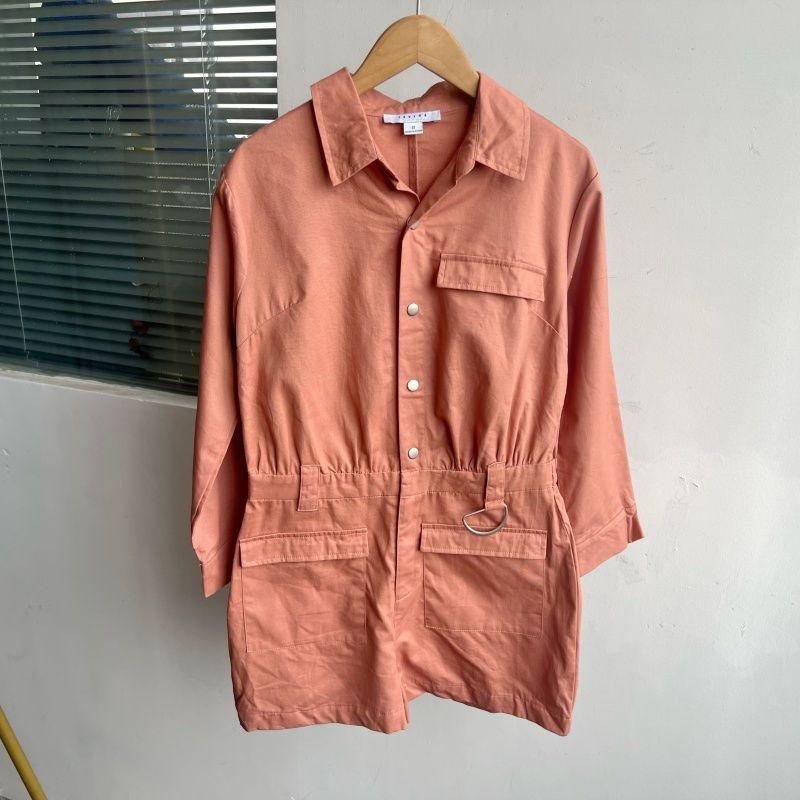 

2j-33 Летний комбинезон чистого цвета Свободный Стройнящий Повседневный Подходящий ко всему Удобный С длинным рукавом Шорты Простой С высокой талией Y25-7 Grapefruit M