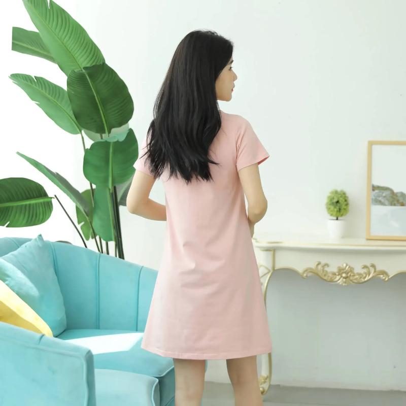 Cotton Chest Padded Short Sleeved Nightgown Sleepwear One-piece Loose Oversized Letters Printed Women's Summer Home Nightgown
