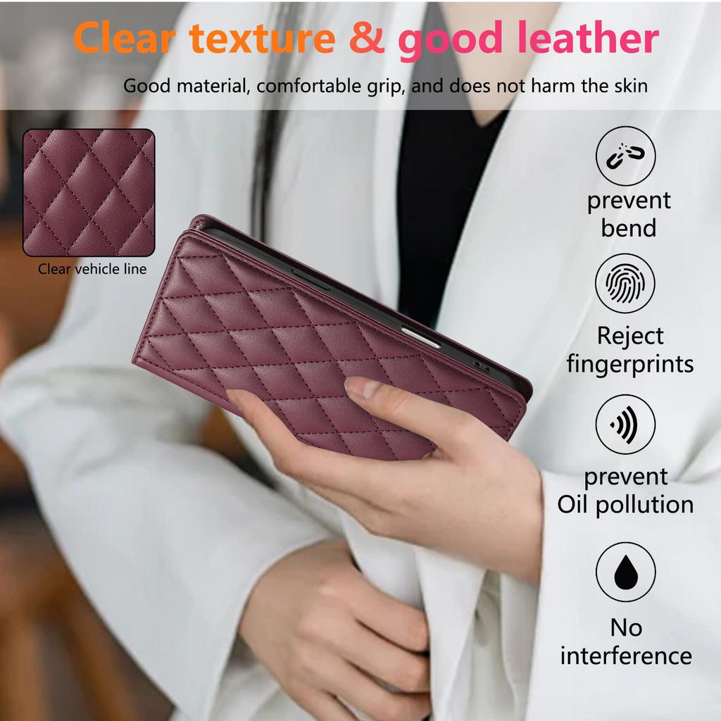 Anwendbar für Sharp Wish4 Lederhülle, Google 9Pro Rauten kleiner duftender Wind starke magnetische Klappkartenbrieftasche Schutzhülle