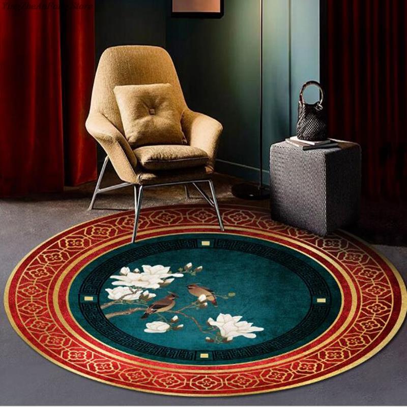 Rond Chinese Stijl Lotus Tapijt Chinese Schilderkunst Kunst Geprint Tapijt Woonkamer Slaapkamer Decoratie Tapijt Bedside Antislip Vloermat