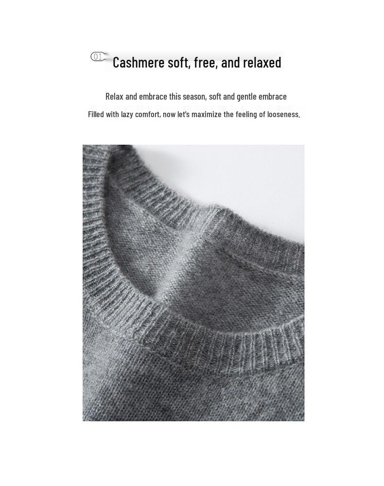Round Neck Cashmere Knit Sweater for Women - Long Sleeve, Color Block Stripes, Versatile Autumn/Winter Base Layer Top