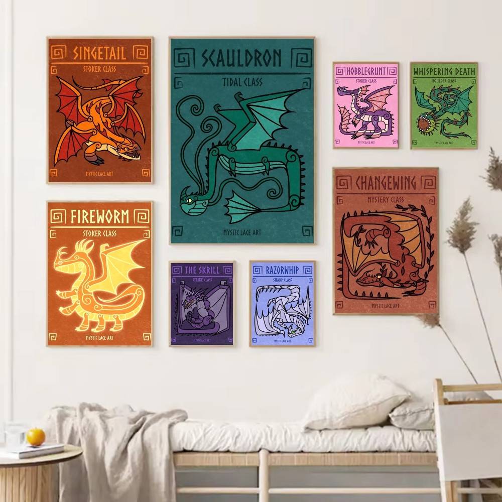 1PC Retro Hookfang Seashocker Toothless Dragon Cards Wall Art For Kitchen Decor, Poster Prints Home Decoration