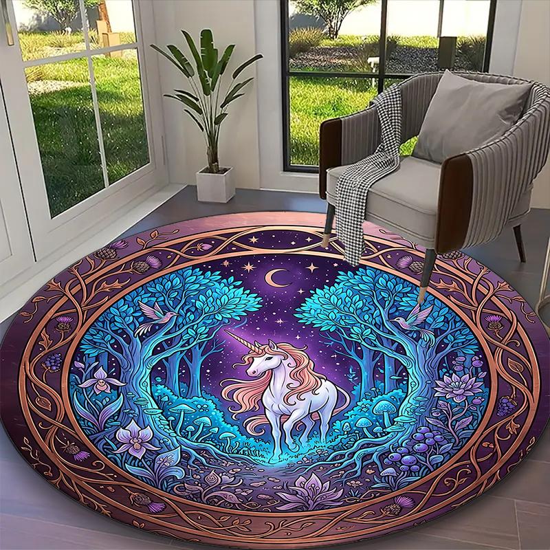1pc Starry Night Pink Mane Unicorn Printed Chair Rug for Home Office Use, Living Room Kitchen Game Room Round Carpet
