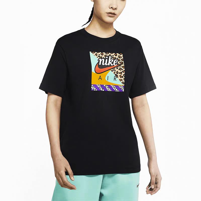 Nike Color Block Printed Loose Crew Neck Short Sleeve T-Shirt Women Tops Black DN5883-010