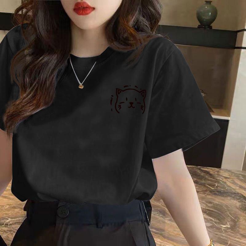 HNXC White Short-sleeved T-shirt for Women, Summer Loose Printed T-shirt for Ladies
