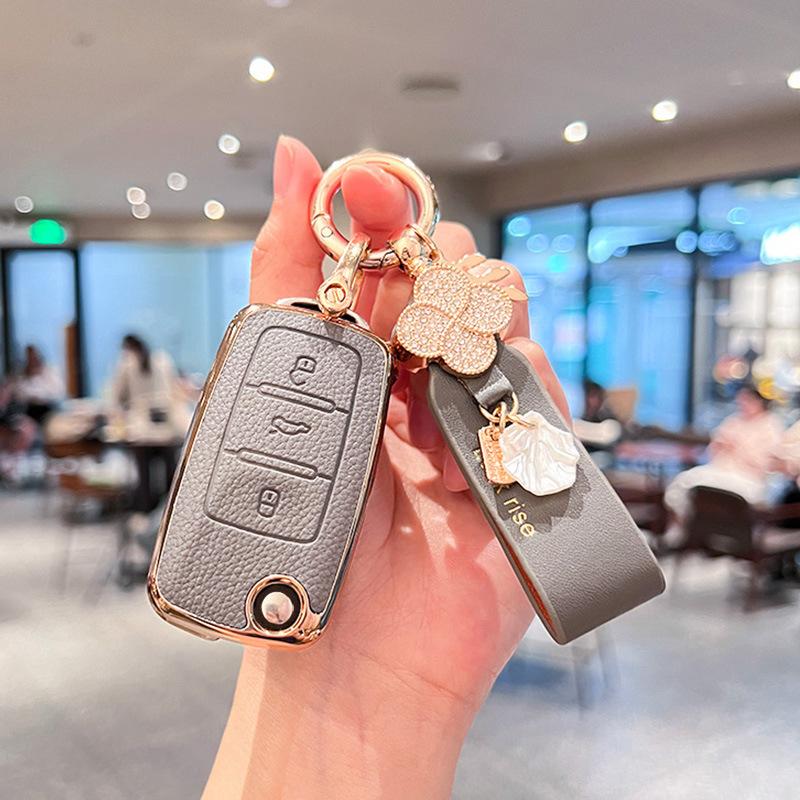 

Tpu Leather Car Key Case Remote Cover Shell Holder Chain Fob For Vw Volkswagen T-Roc Golf 7 Polo Tiguan T-Cross Jetta Eos Beetle