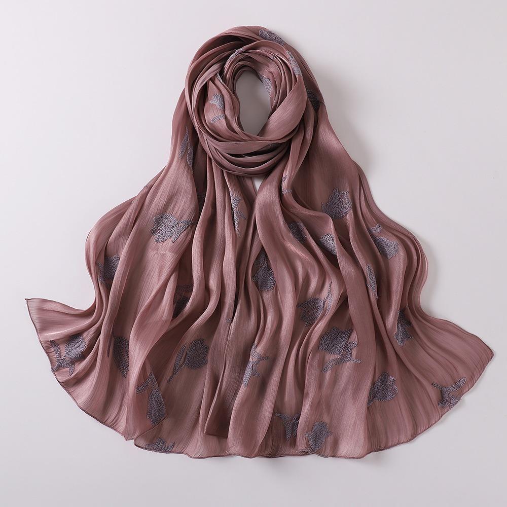 Glitter Floral Embroidery Hijab 70*175CM Crinkle Plain Scarves Fashion Islamic Head Wrap  For Women