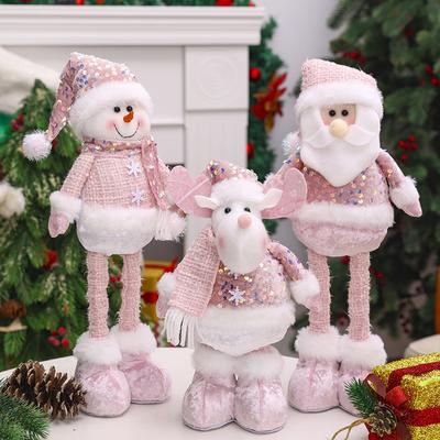 Weihnachten Plüsch Ausziehbar Weiche Puppe Stehendes Spielzeug Ornament Teleskopbeine Rosa Puppe für Tür Fenster Tischdeko