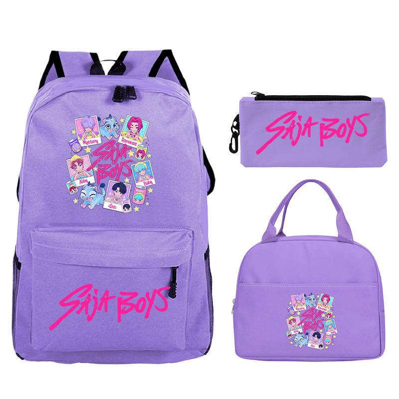 Demon Hunters Printed Children's Backpack Three-piece Campus Fashion Primary and Secondary School Students Large Capacity School Bag