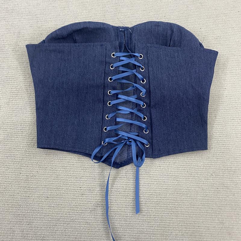 European and American summer temperament strapless waist cinching sexy lace up vest