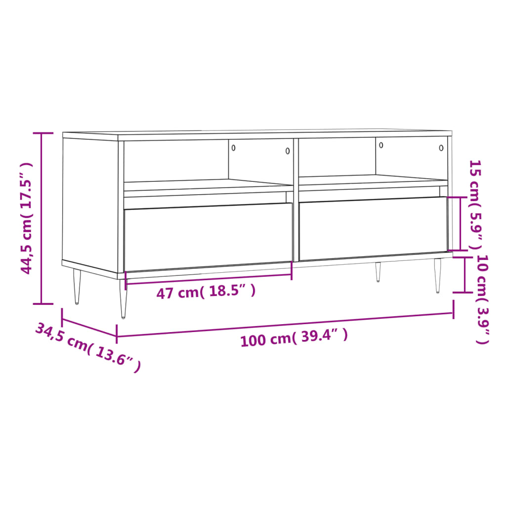 TV Stand White 100 x 34.5 x 44.5 cm Engineered Wood