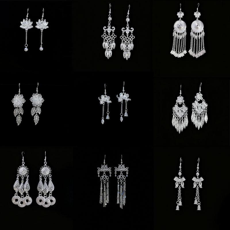 Ethnic style earrings Alloy silver-plated Miao ethnic minority Dong Yi earrings Earrings