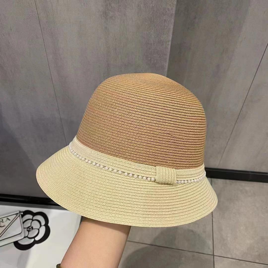 

Купольная шляпа-ведро соломенного цвета, шляпа из жемчужной соломки, женская летняя солнцезащитная шляпа от солнца, шляпа-топ, складная шляпа от солнца adult (56-58cm)
