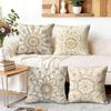 Set 4 Huse Pernă Decorativă Mandala Alb Crem Auriu Huse Elegante Luxe pentru Canapea Living Dormitor Decor Acasă