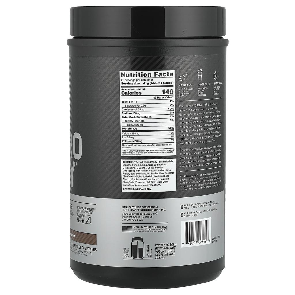 Platinum Hydro Whey®, Turbo Chocolate Flavor, 820G(1.8Lb)