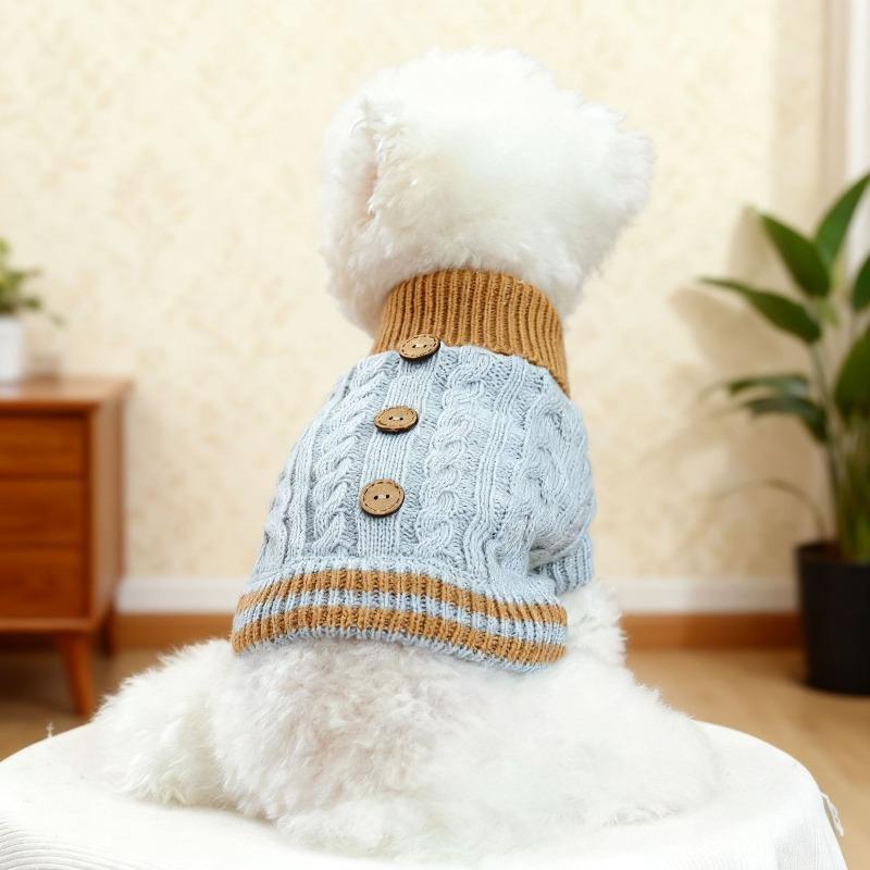 Puppy Twist Button Sweater Autumn Winter Warm Comfortable Pullover for Small Dogs High Neck Thick Yellow Blue Pet Dog Clothes