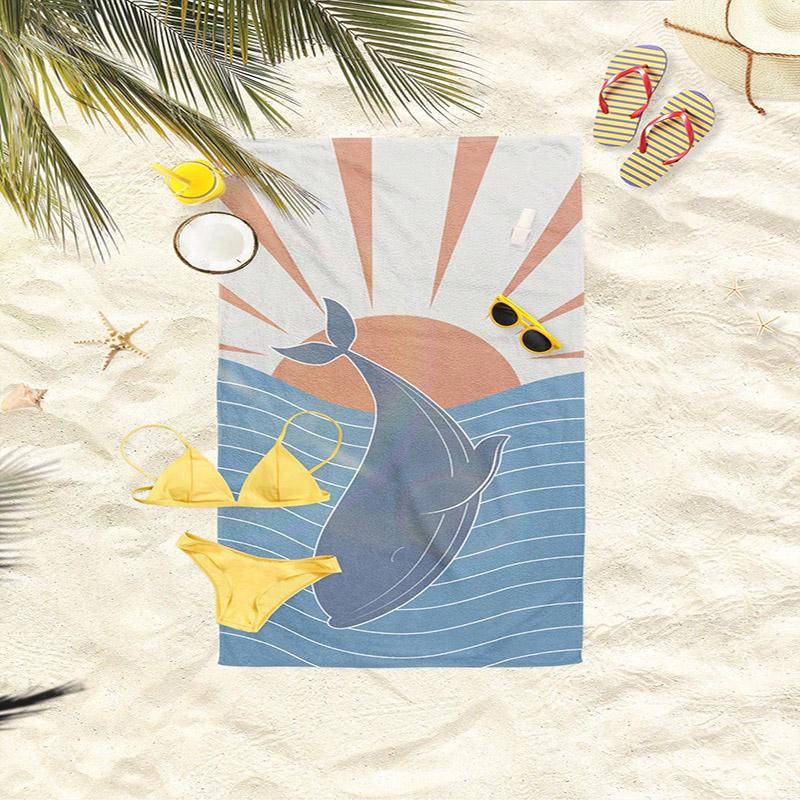 Sunset & Whale Beach Towel Patterned Sunscreen And Windproof Suitable For Swimming Pool Camping Travel Blanket