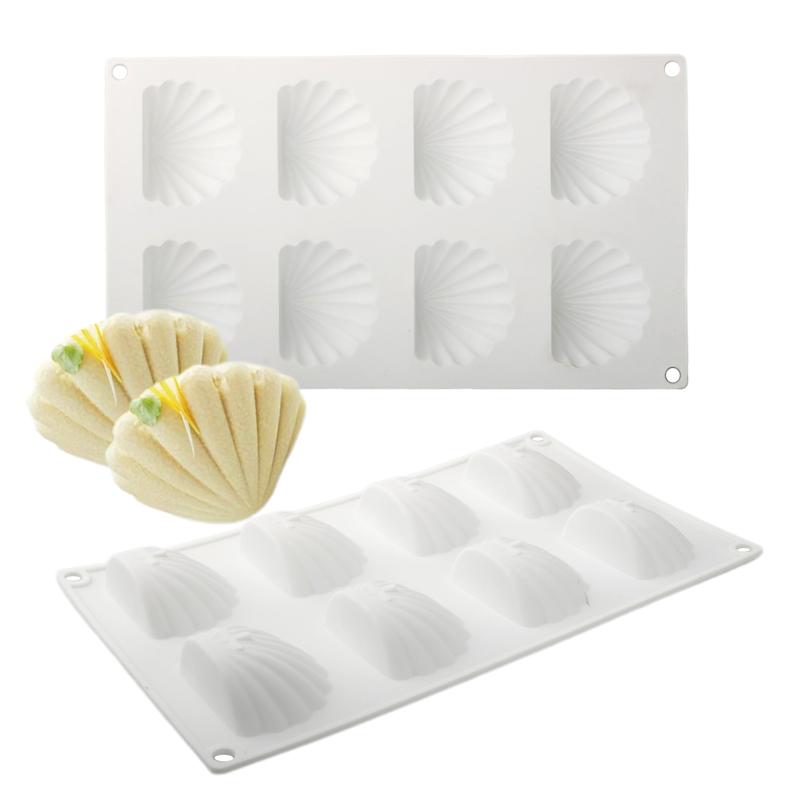 6 or 8 Cells 3D Shell Design Pudding Mousse Cake Moulds Madeleine Dessert Chocolate Silicone Mold Cake Decorating Tools