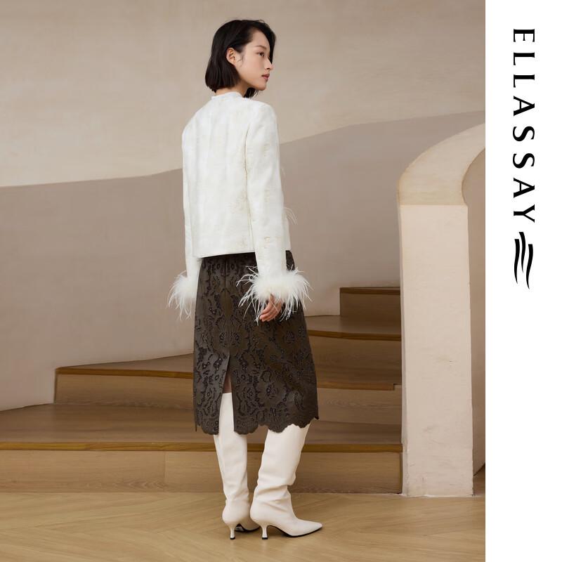 ELLASSAY Early Spring Jacquard Cloud Pattern Short Jacket