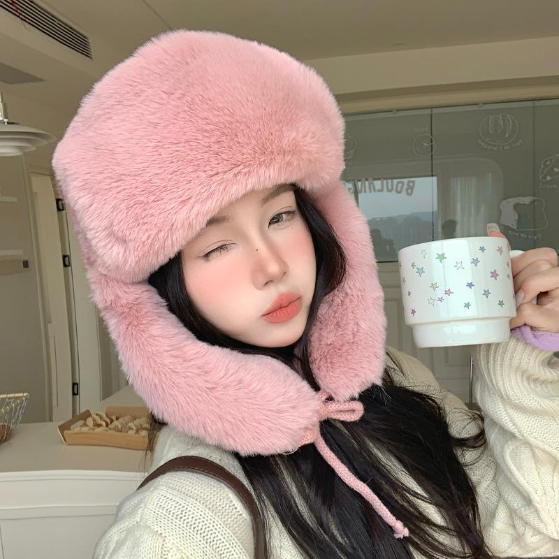Japanese Autumn and Winter Hats for Women Large Head Circumference Small Headband  Fashionable and Versatile Lei Feng Hat Warm Plush Hat