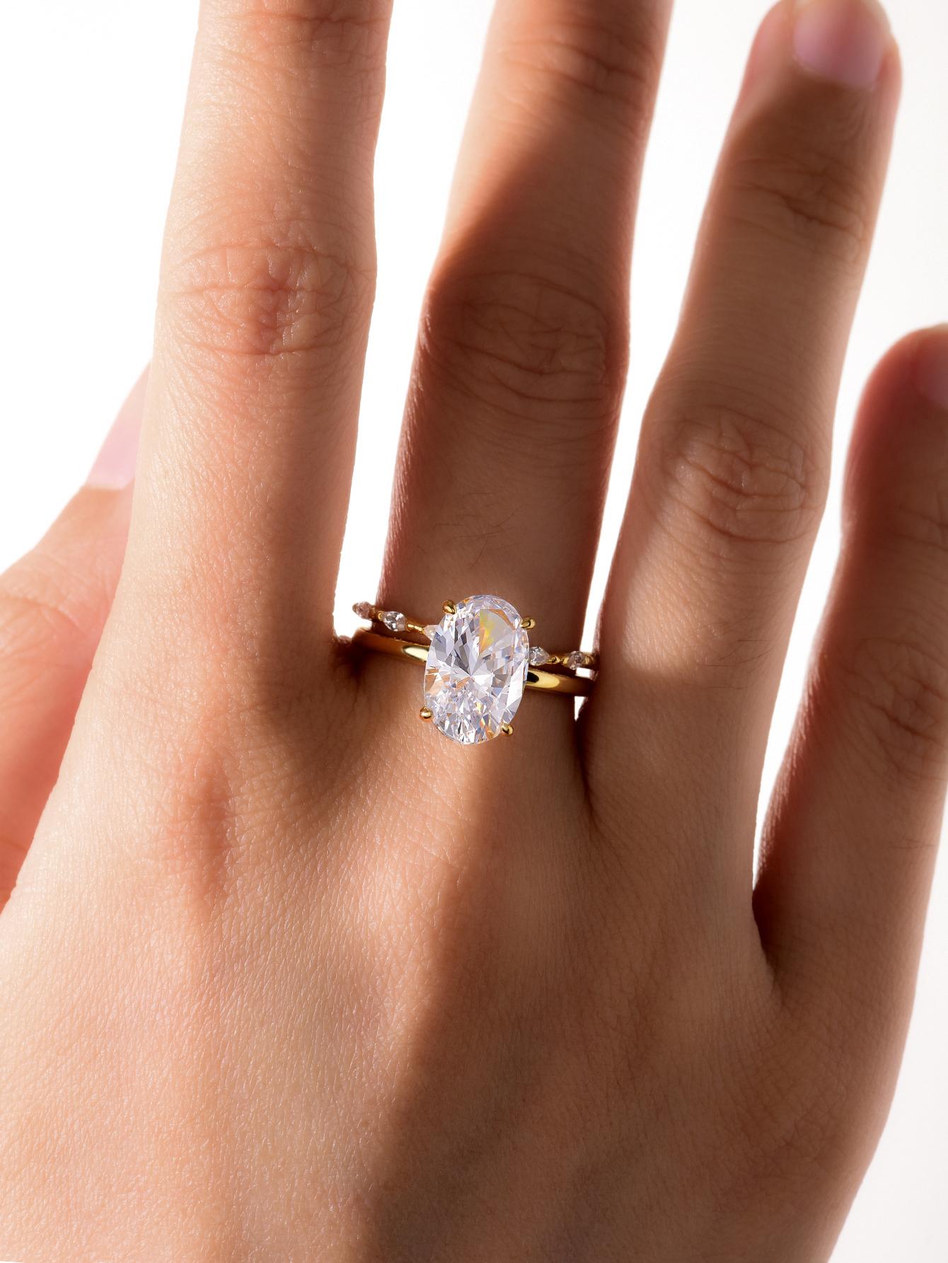 

S925 sterling silver oval 4.5CT moissanite ring set Fine jewelry gold-plated 18k suitable for gift giving birthday gift 9 золотистий