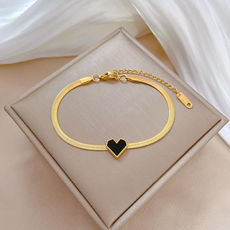 Dongmen Personalized Peach Heart Snake Chain Round Bead Furnace Gold Bracelet Female Retro Girlfriend