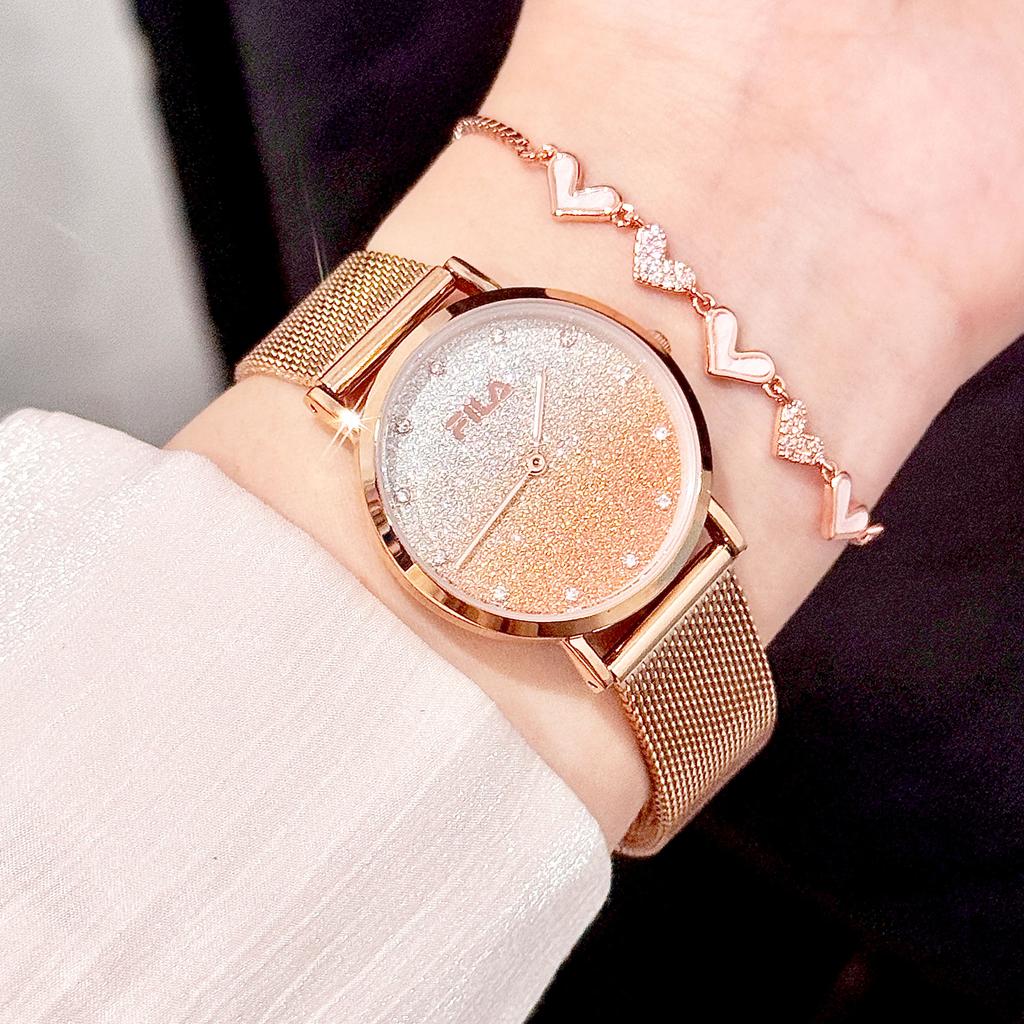FILA Quartz Watch Stainless Steel Band Gold Dial Romantic Gift Box Women watches FLL38-6072