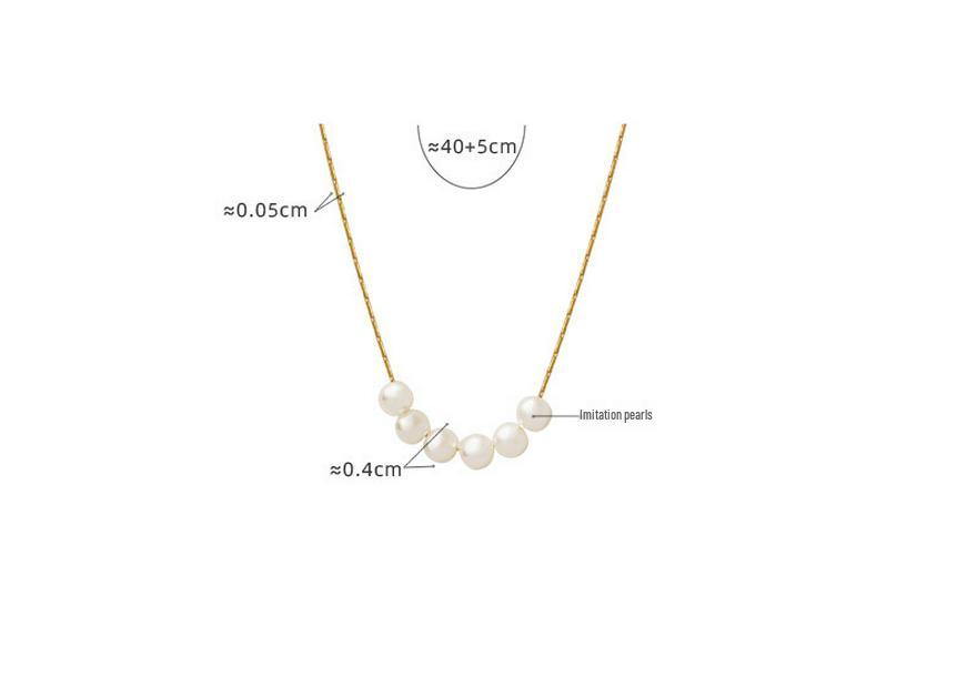 Niche Design Imitation Pearl Pendant Necklace - Gold-Plated Titanium Steel with Dangle Square Chain