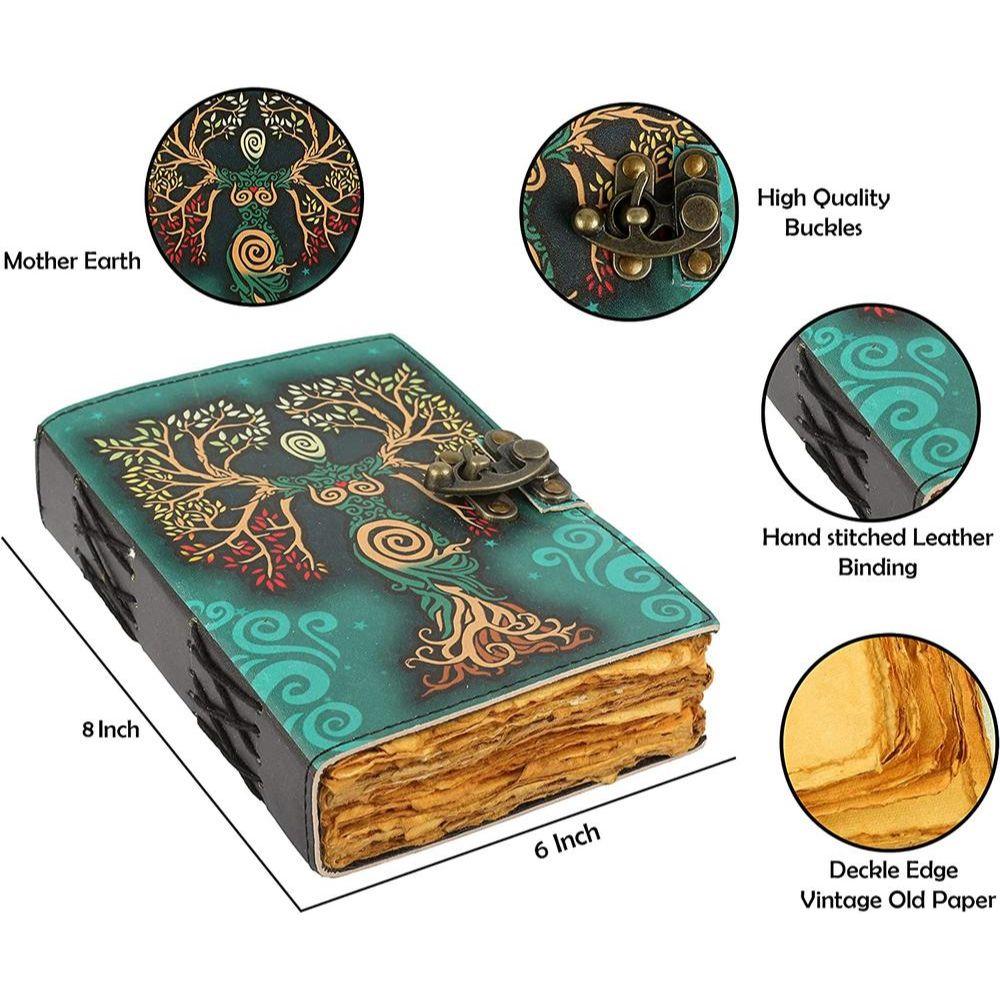 Blank Spell Book of Shadows Journal med låselås Antikk håndlaget dekkkant