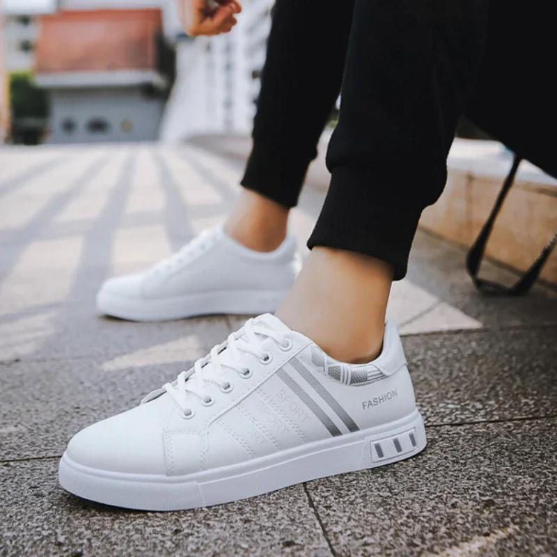 2024 New Men's Sneakers Casual Shoes Lightweight Pu Leather Mens Flats Breathable Vulcanized Shoes Fashion Zapatillas De Hombre