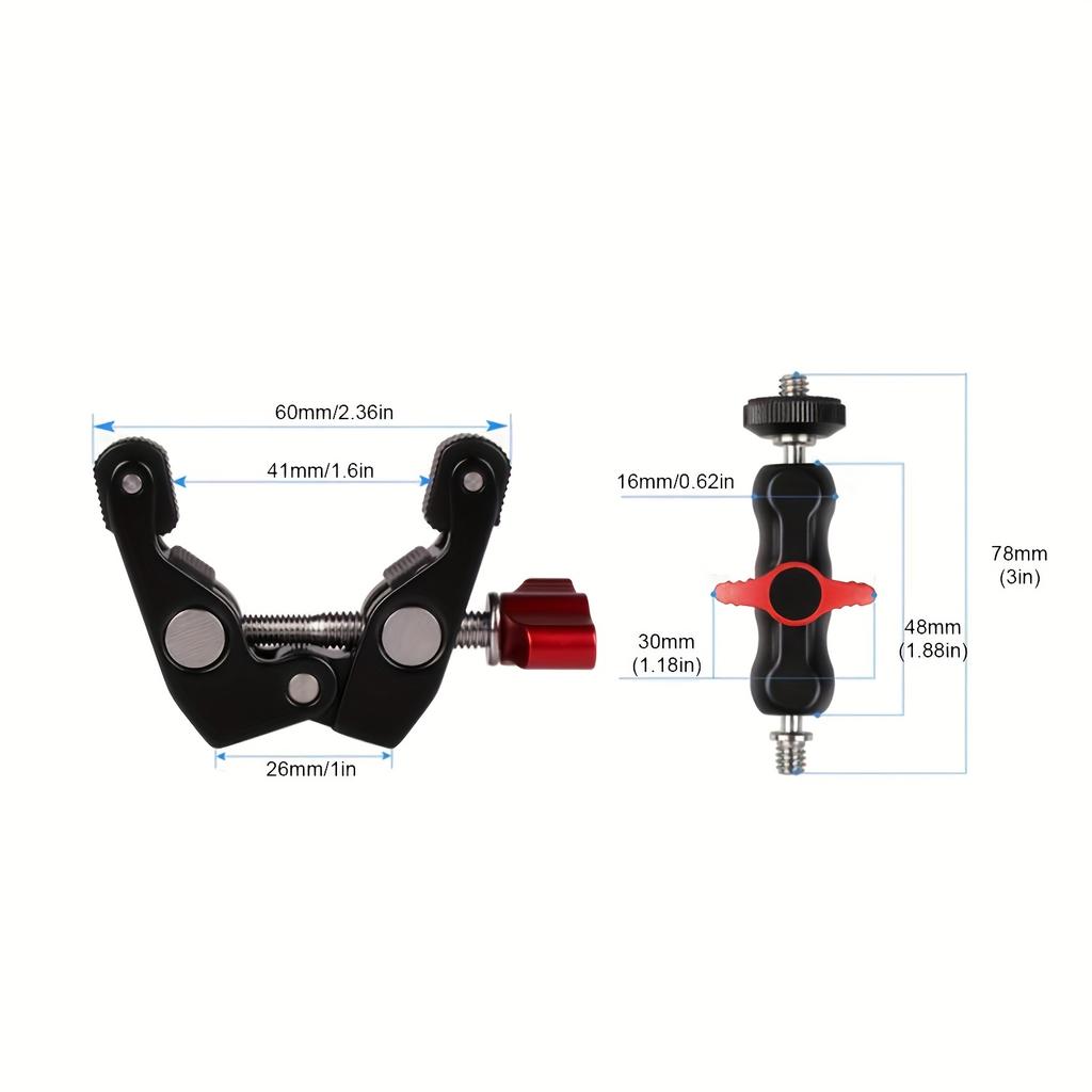 A Versatile Super Clamp with a Universal Aluminum Alloy Featuring 1/4" And 3/8" Screw Holes Suitable for GPS Devices Phone Mounts And Action Cameras