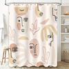 Contemporary Print Shower Curtain Set for Bathroom Decor Simple Modern Design with Face Shapes in Pink Beige Colors (180x274cm)