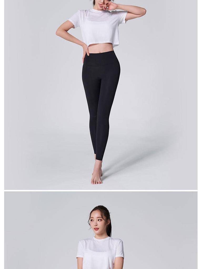 Women's Simple Solid Color Crew Neck Yoga T-Shirt - Short Sleeve for Running & Fitness