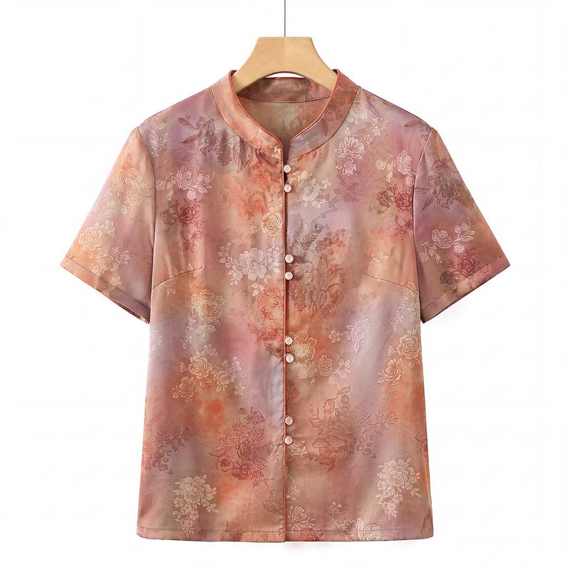 Yuzhaolin New Chinese Style Floral Button Shirt for Women 3XL