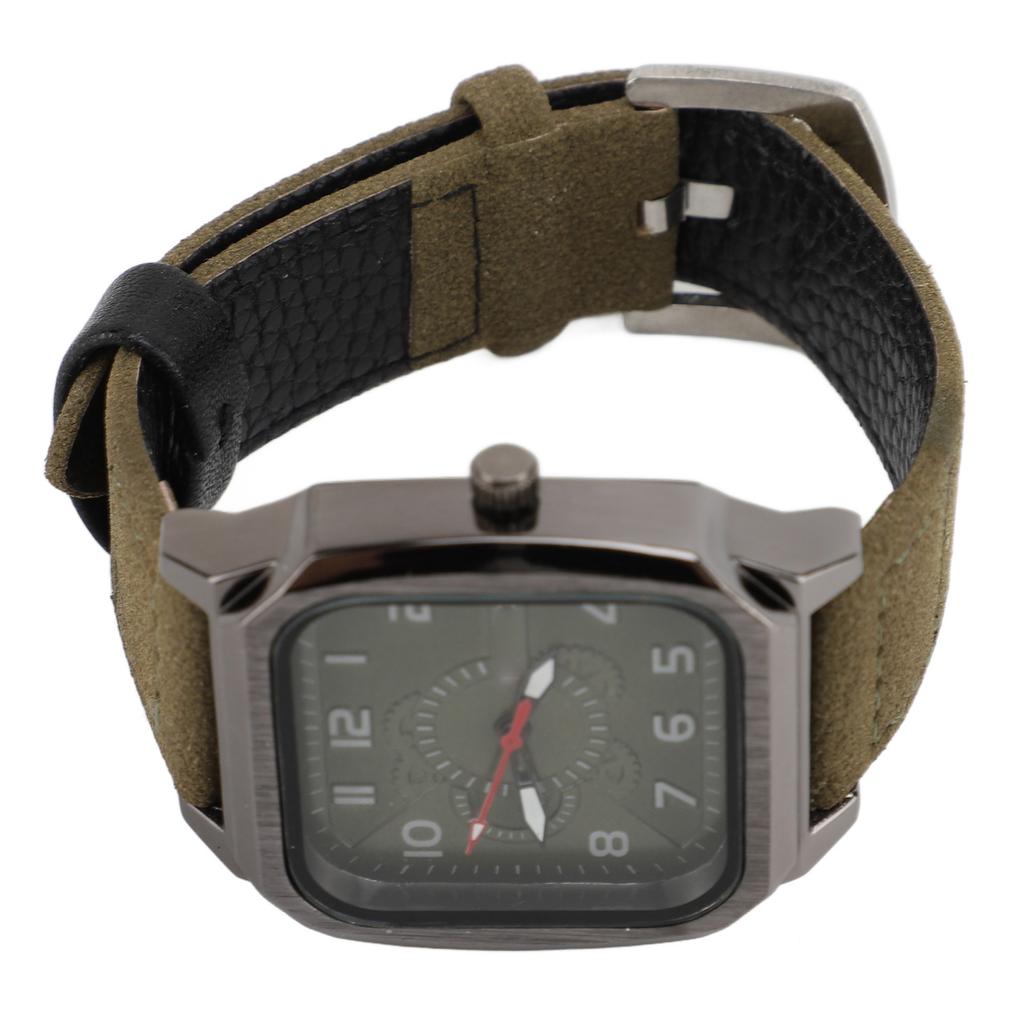 Men Watch PU Leather Strap Easy To Read Fashionable Look Casual Quartz Watch for Running Travel Hiking Party Green