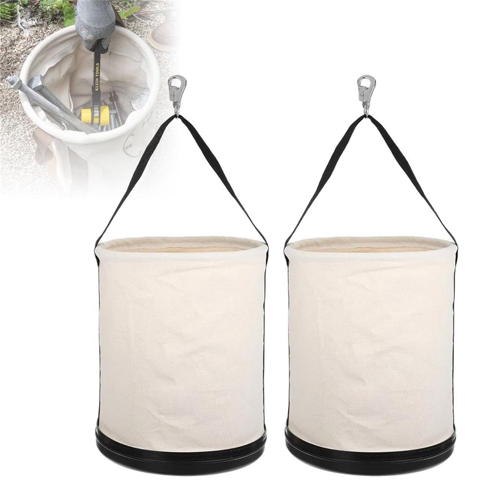 

Heavy-duty canvas tool bucket with plastic base, 12 inches x 15 inches, portable storage box for mechanics/carpenters (2-pack)