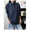 Navy Blue Breathable Henley Neck Long Sleeve T Shirt Men Casual Cleanfit Couple Top
