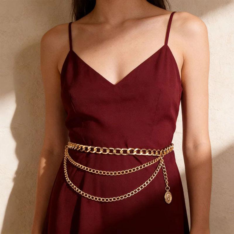 Multi-Layer Waist Chain Women'S Personality Simple Portrait Coin Pendant Body Chain Dress Waist Accessories