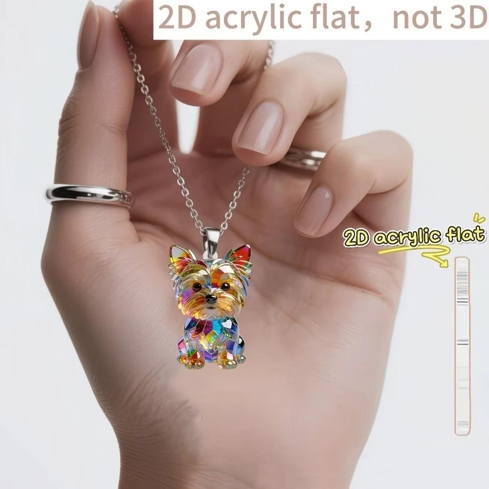 Friendship Yorkshire Terrier Necklace 2D Flat Dog Pendant Necklace Long Sweater Chain Women