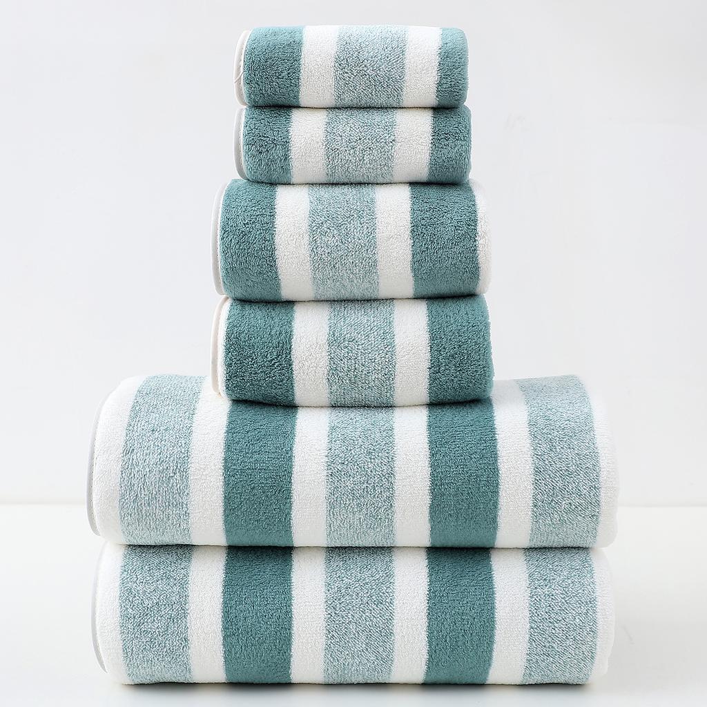 6 pcs Striped Towels Set Quick Dry Absorbent Bathroom Towels - 2 Bath Towels 2 Face Towels And 2 Washcloths