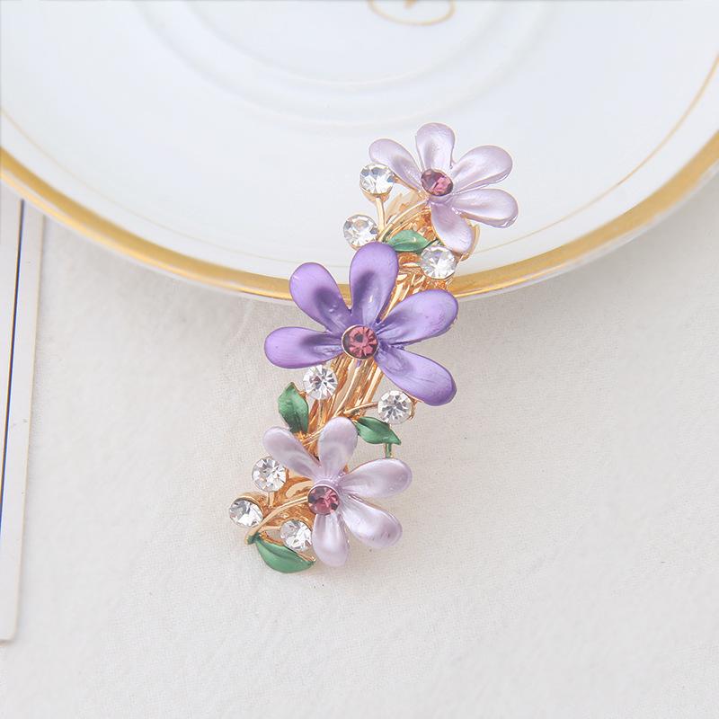 Stall Rhinestone Hairpin Painted Lacquer Flower Clip Small Flower Alloy Hairpin Ponytail Spring Clip