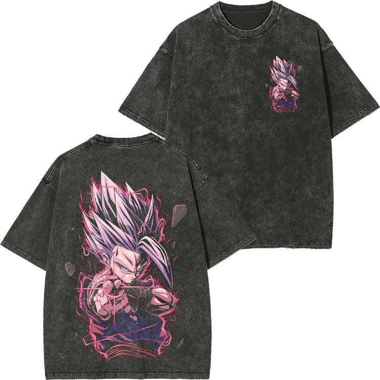Dragon Ball Retro Washed T-shirt Wukong Demon Man Buou Pure Cotton Cartoon Men's and Women's Animation Short-sleeved Clothing