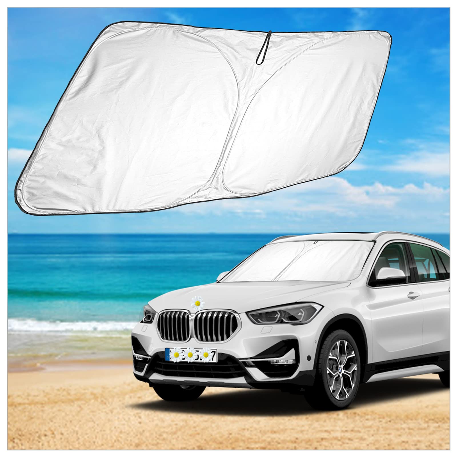 SHAOHAO Front Sunshade for New BMW X1 Windshield UV Storage Bag Easy Installation and Removal F48, Sunshade, Foldable, Sunshade, Heat-Insulating,