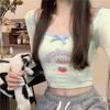 2KWEIRD Sweet Crop Tops Fashion Summer Tshirts for Women Long Sleeve Square Collar Print Tees Tunic Casual Y2k T Shirt
