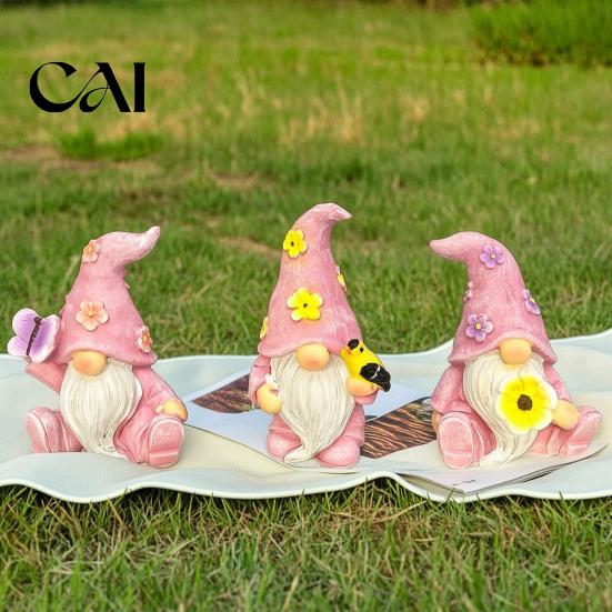 Resin Dwarf Figurines for Patio Balcony Halloween Gnome Statue, Spring Butterfly Bird Flower Weatherproof Lawn Gnomes Yard Figurine Garden Patio, Hand