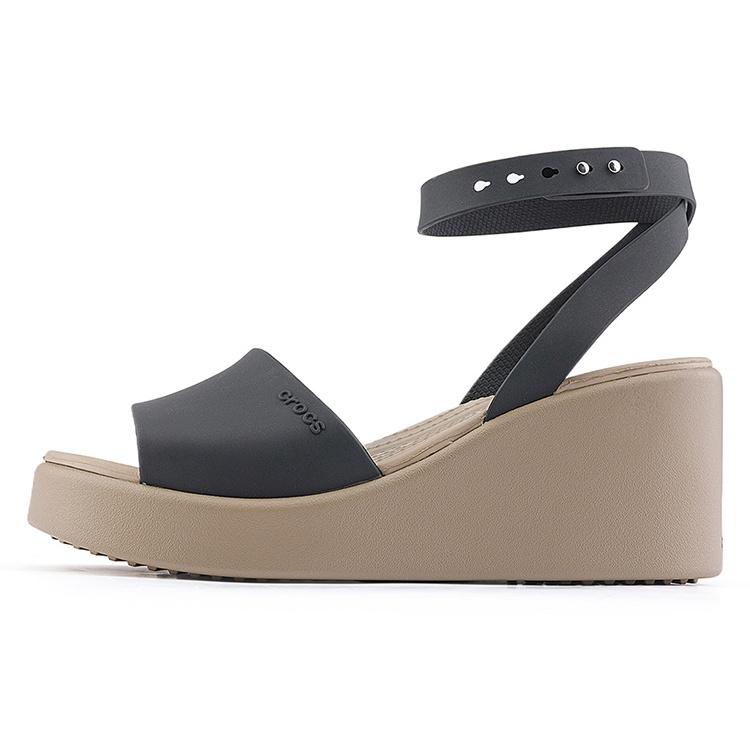 (WMNS) Crocs Brooklyn Ankle Strap Wedge Sandals Black Beige Women s 209406-07H EU 39-40