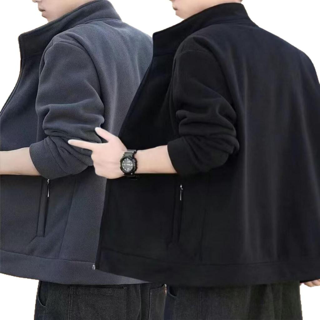 Men's Stand Collar Zipper Cardigan - Thick Fleece Loose-Fit, Large Size Jacket for Autumn & Winter
