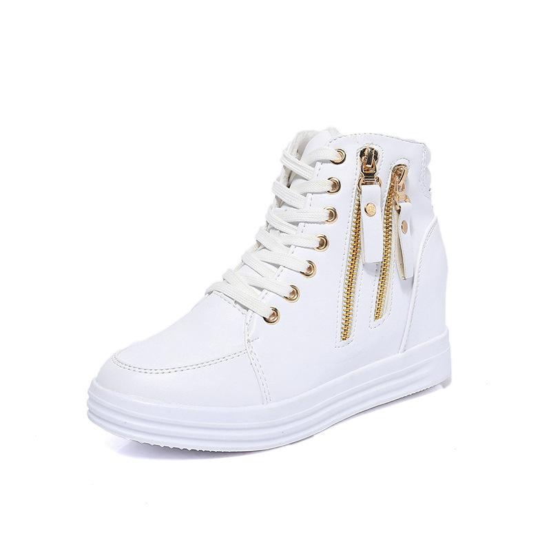 Fashion Comemore 2025 Spring New Inner Heightening Women's Platform Shoes Casual Shoes White High Top Sneakers Short Leather Ankle Boots