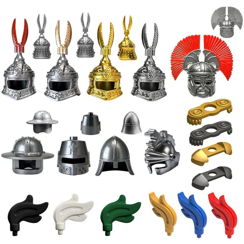 MOC Medieval Castle Knight Figures Waffen Accessories Flame Helmet Shoulder Armor Sword Toy