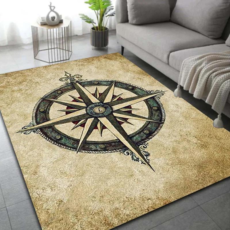 Retro Compass Map World Map Area Rug,Carpet Rug for Living Room Bedroom Sofa Decoration,Kitchen Doormat Non-slip Floor Mat Cool